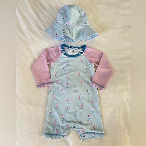 Charlie’s Project Kids Other - Sailboat Rashguard Romper & Bucket Hat - Baby